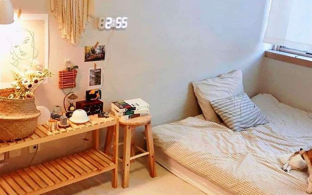 Phòng ngủ với nội thất gỗ hơi hướng Hàn Quốc